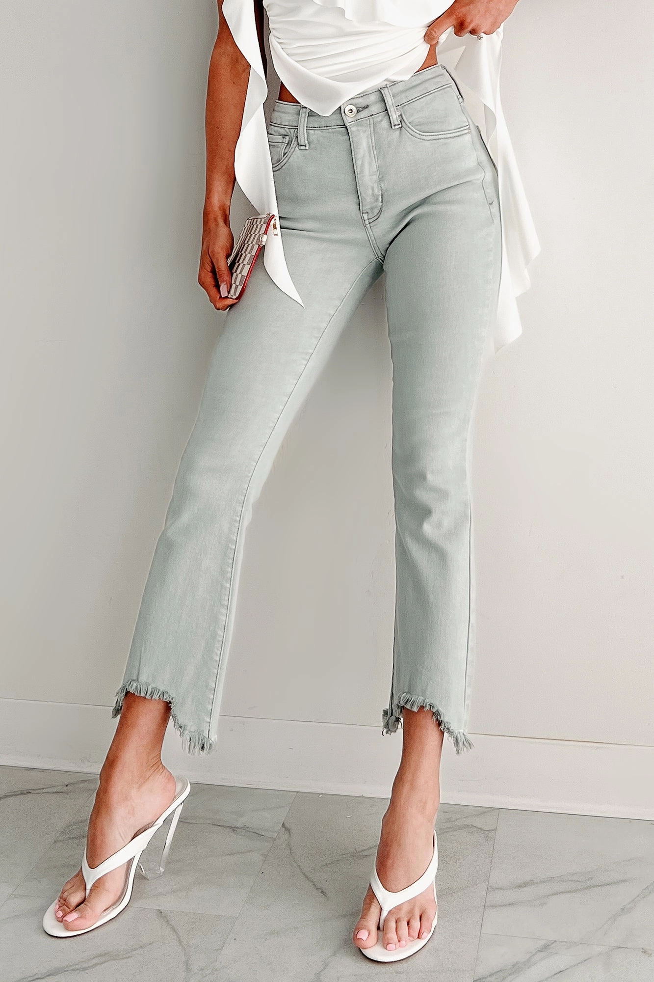 Tulsa Mid Rise Tummy Control Special A Kick Flare Jeans (Light Grey) City Walk Casual Friday