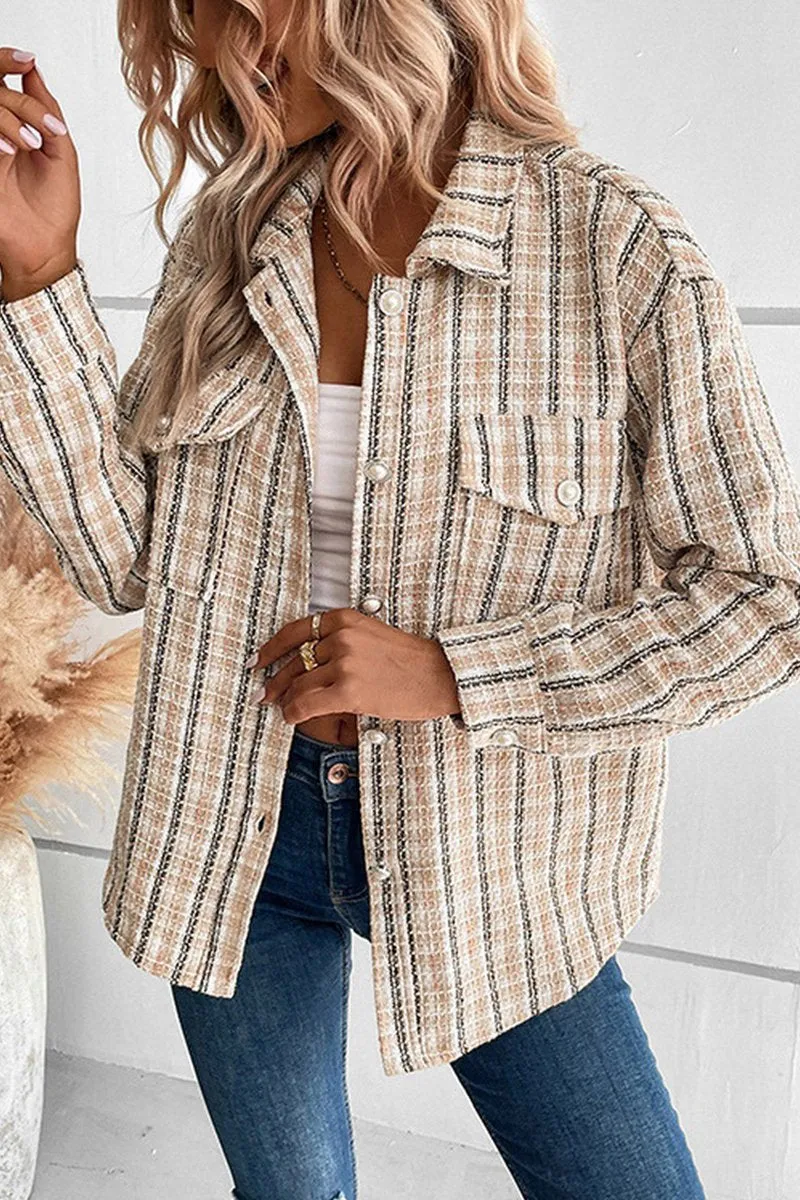 WOMEN CASUAL BUTTON CUFF PLAID POCKETS SHACKET Advice Seamless Seams
