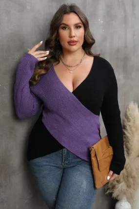 WOMEN PLUS SIZE SEXY DEEP NECK CROSS WRAP SWEATER Relaxed Fit