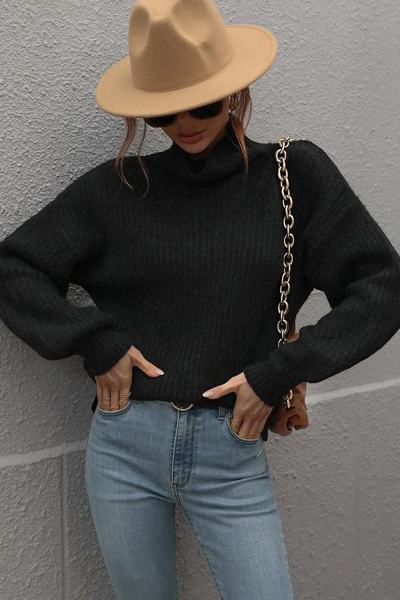 TURTLE NECK LOOSE SLEEVE KNIT SWEATER ContrastTipping