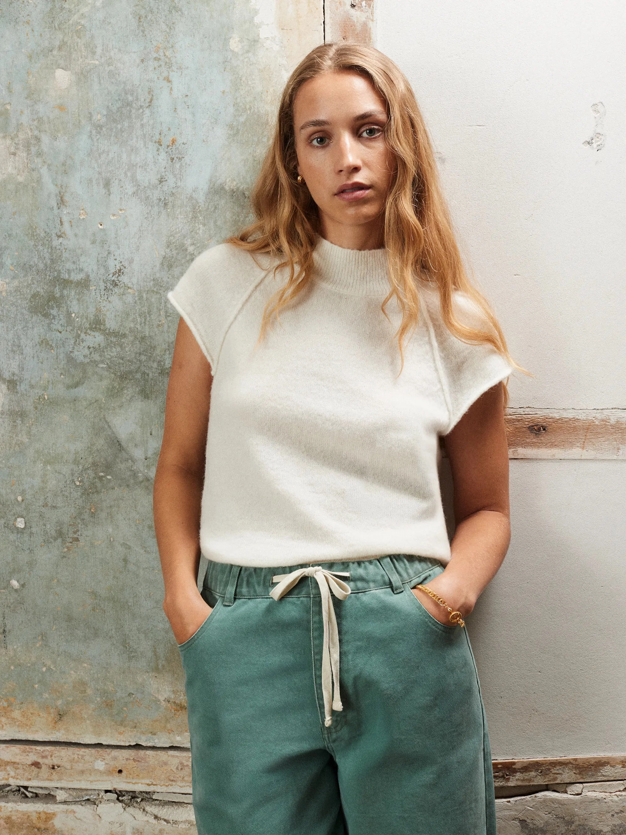 OdorResistantFinish Turtleneck Knit Top with Wool and Alpaca