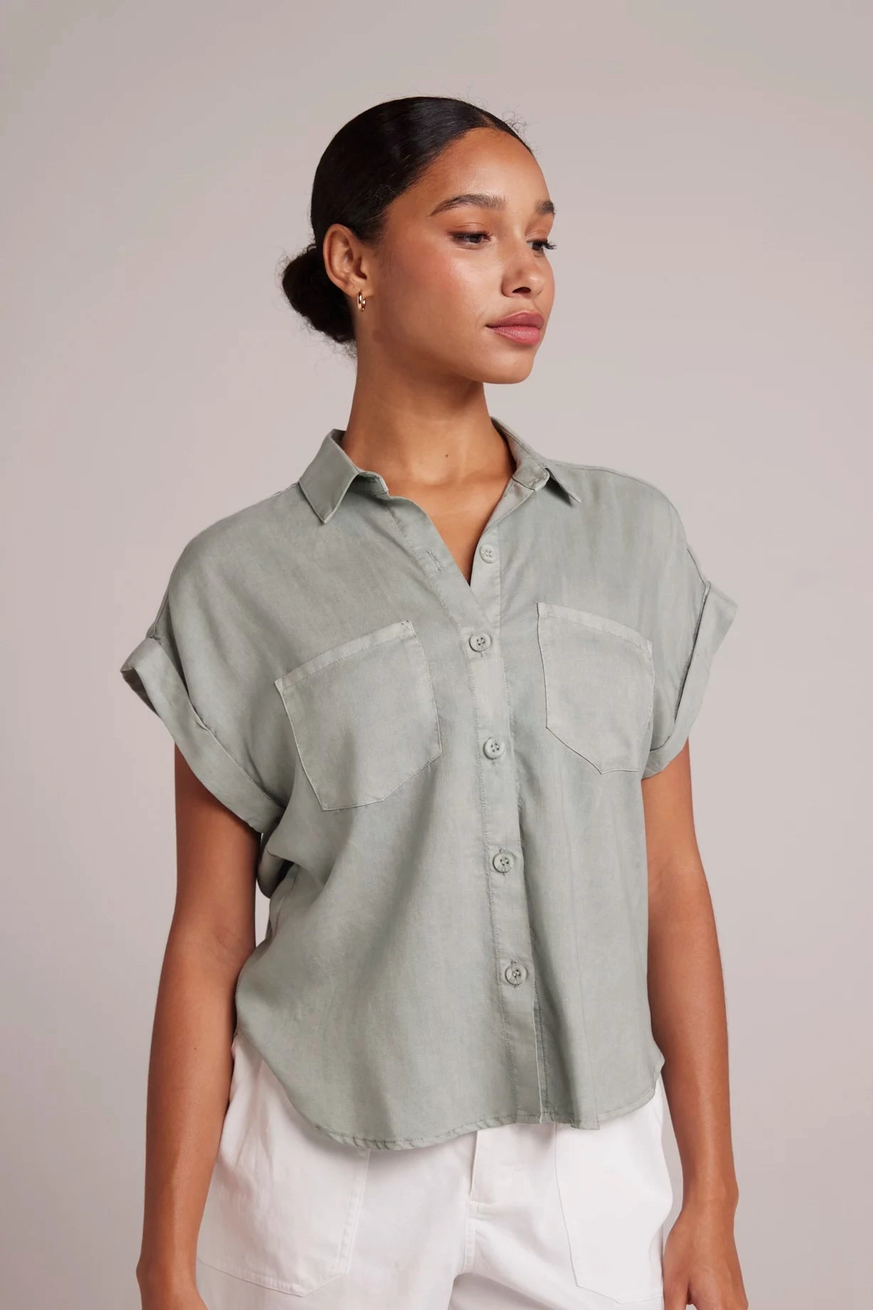 Layered Hemline ReinforcedStitching Two Pocket Short Sleeve Shirt