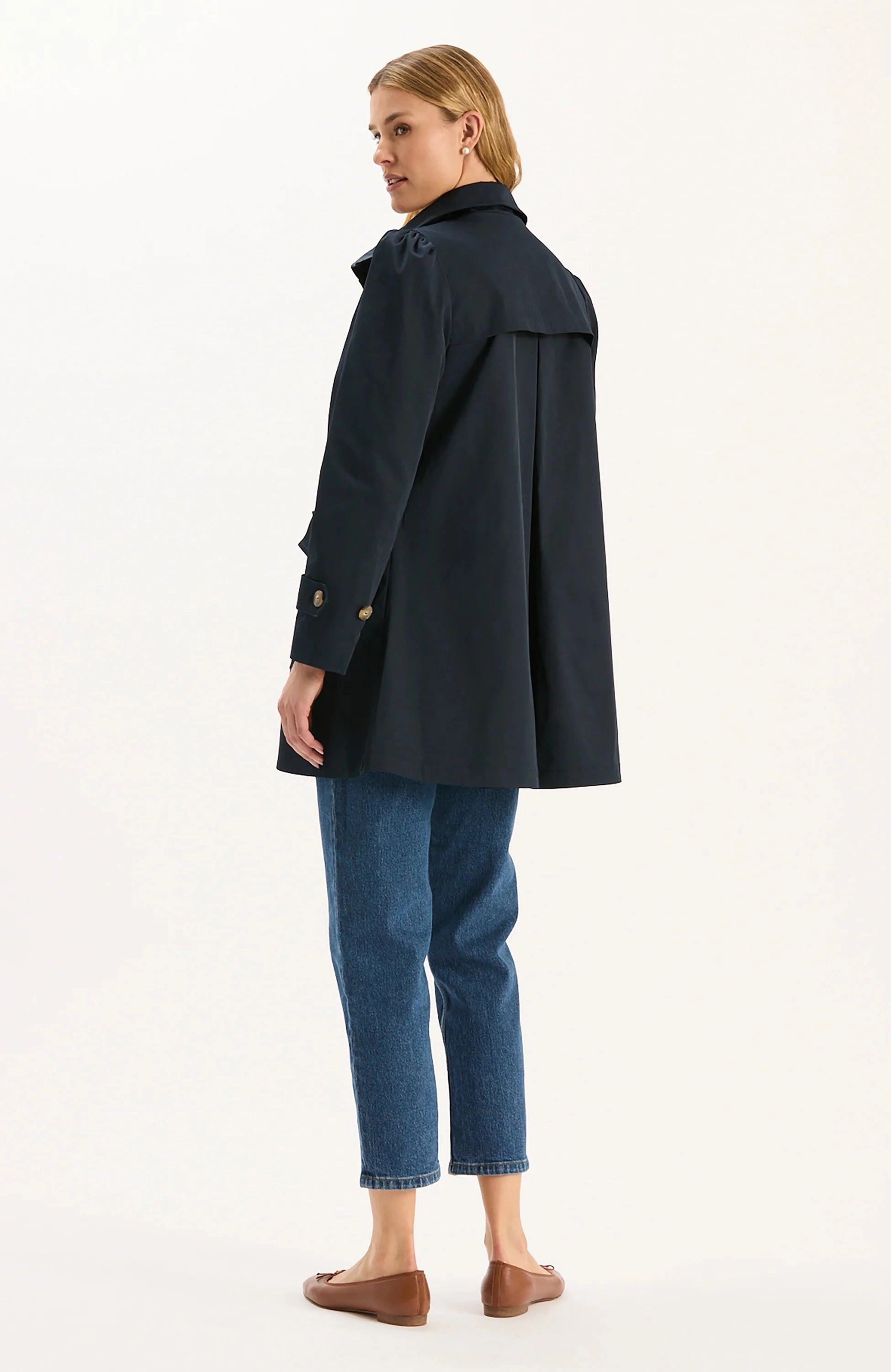 Tyler Boe Sutton Water Repellent Trench in Mid Navy ShrinkResistantFabric