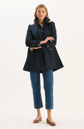 Tyler Boe Sutton Water Repellent Trench in Mid Navy Lightweight Polyester Blend