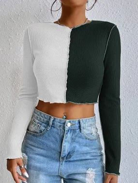 COLOR CONTRAST STITCHING STITCHING CAR TOP_CWTBLL0856 NonIrritating Fabric Cool Layer Wear