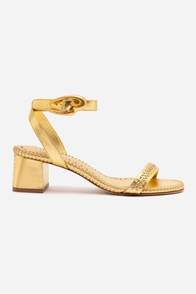 Espadrille Style Comfortable fit Verona Block Sandal In Gold Metallic Leather