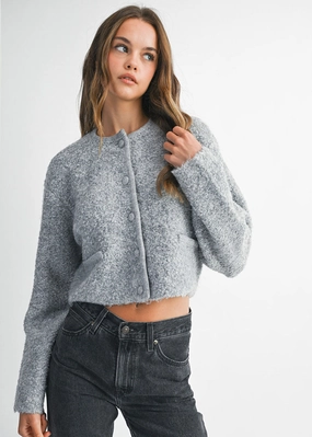 Benton Fuzzy Knit Jacket - Heather Grey Eco Certified Textiles