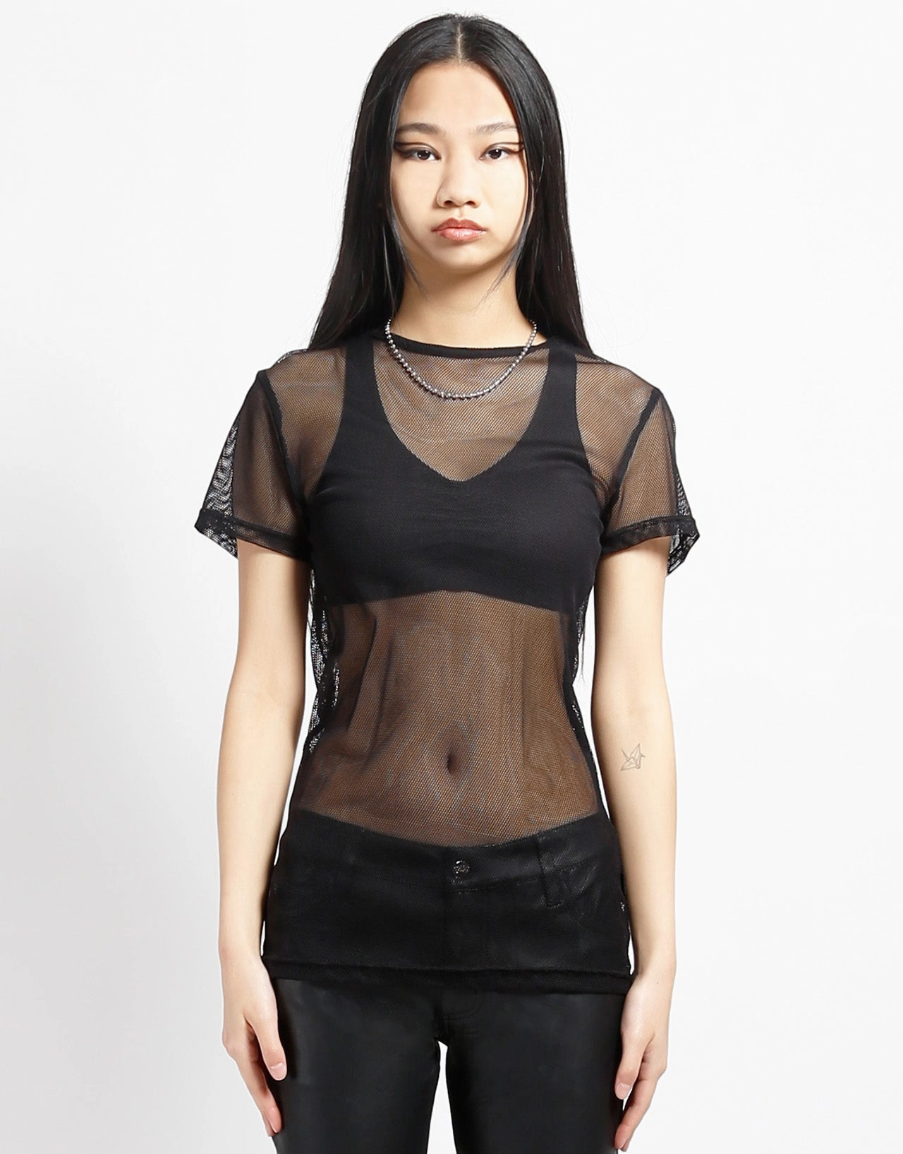 SHORT SLEEVE FISHNET BLACK Fashionable Tank DurableDoubleLayeredHem