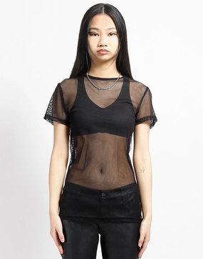 Formal top Soft Cotton SHORT SLEEVE FISHNET BLACK