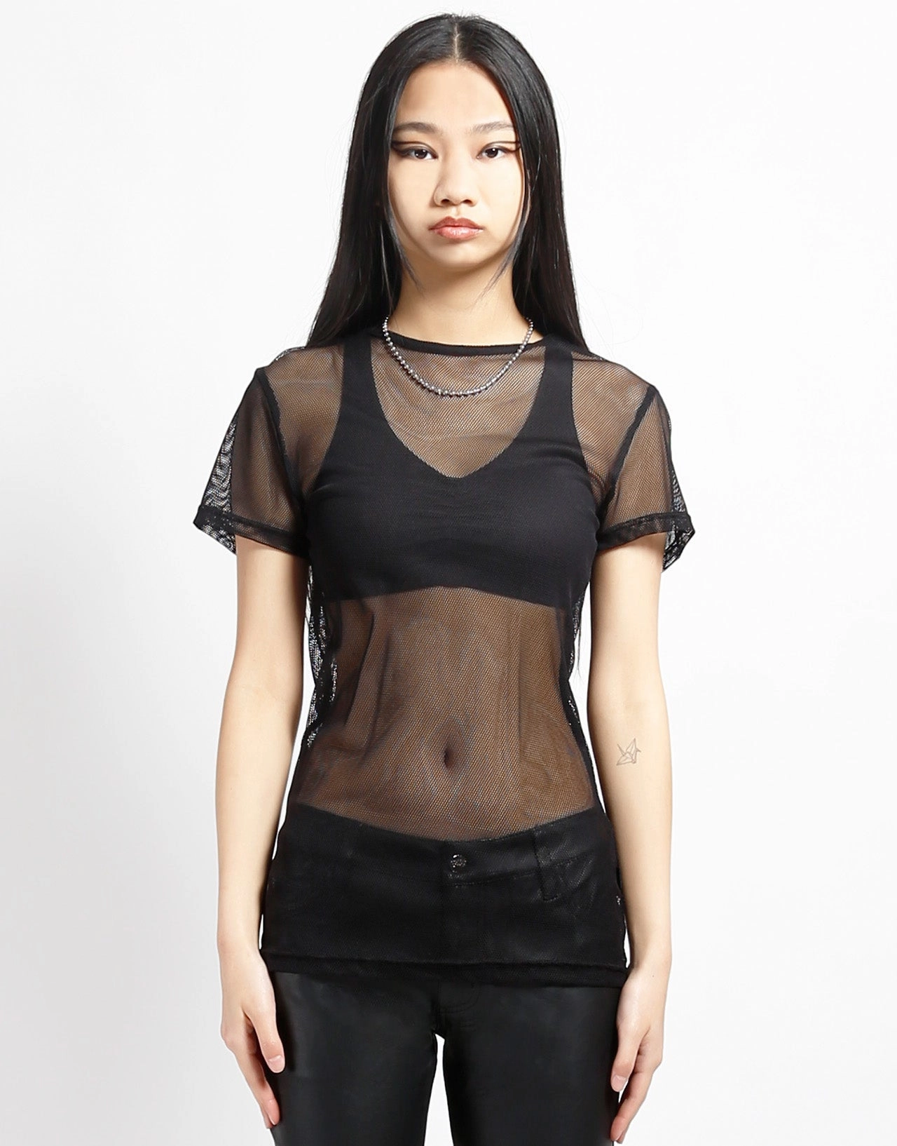 Formal top Soft Cotton SHORT SLEEVE FISHNET BLACK