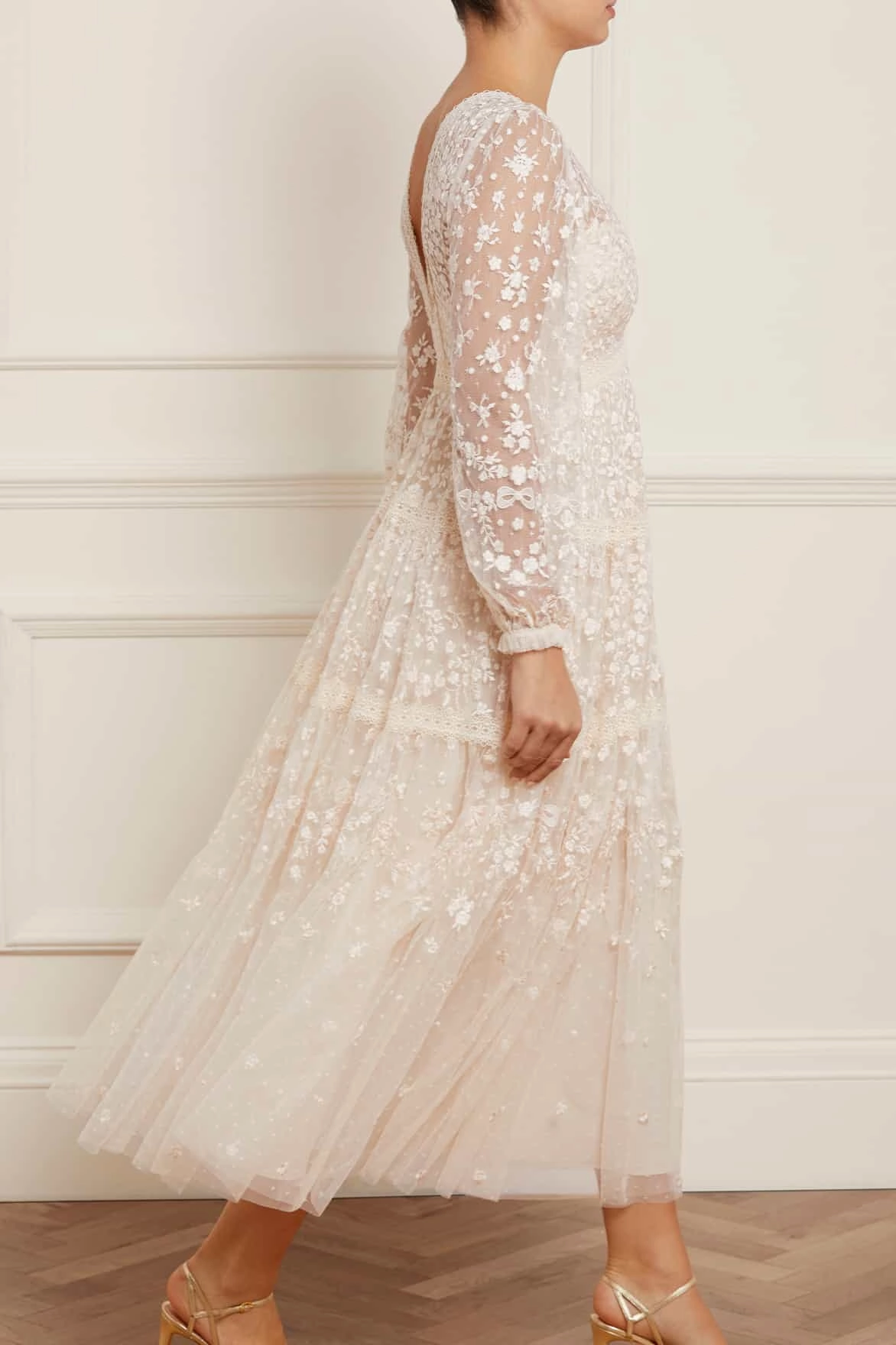 Celestia Ribbon Ankle Gown Elegant Layers Asymmetrical hem