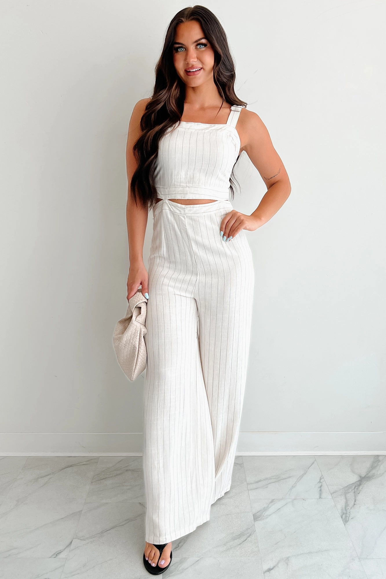 Days Like This Striped Cut-Out Jumpsuit (Oatmeal) Luxury Urban