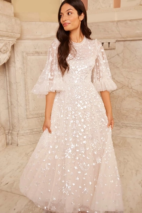 Skin-friendly Airy Layer Constellation Gloss Ankle Gown