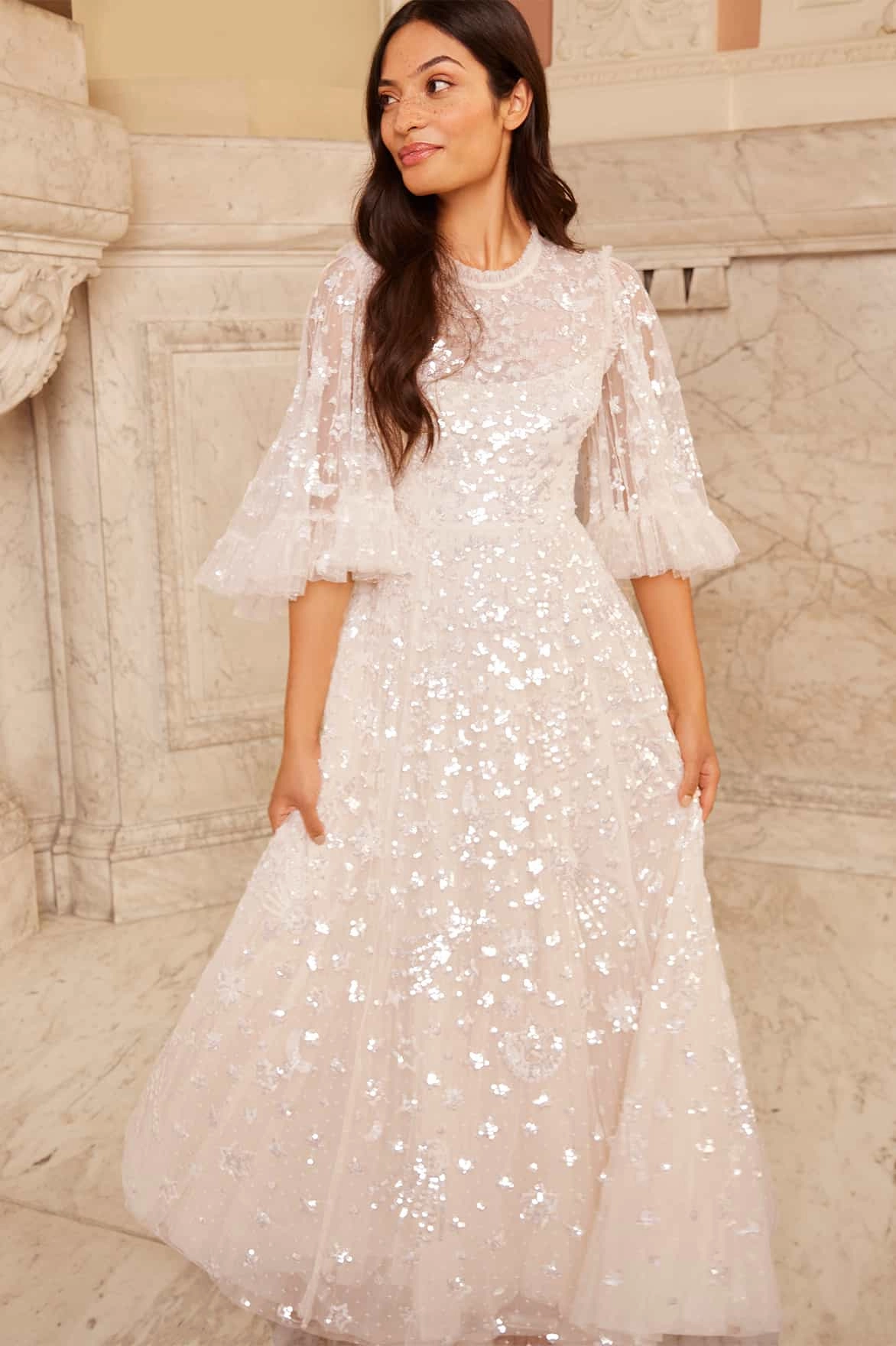 Skin-friendly Airy Layer Constellation Gloss Ankle Gown