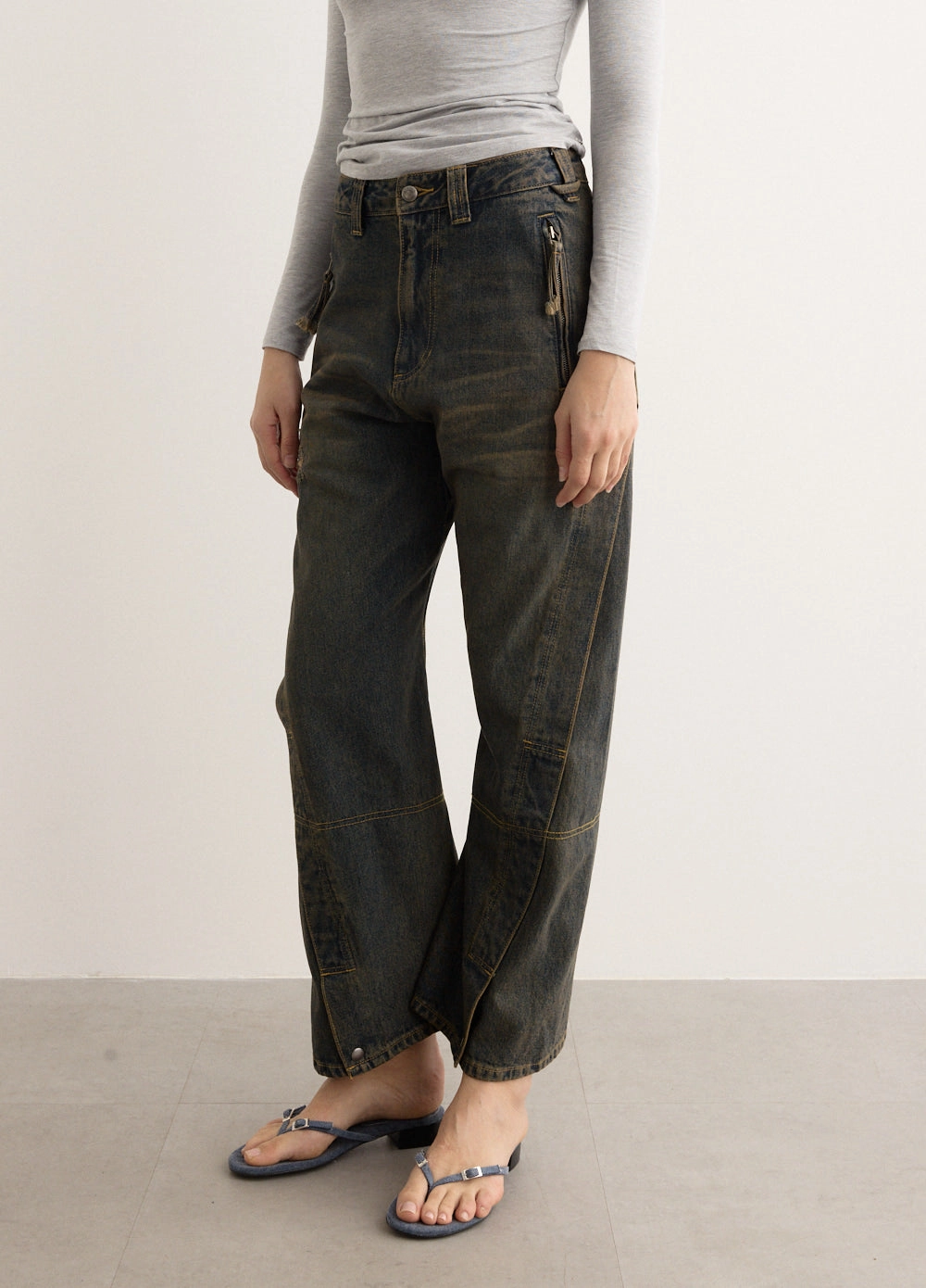 Family Style Casual Work Meeting Unisex Twisted Zipper Pocket Jeans