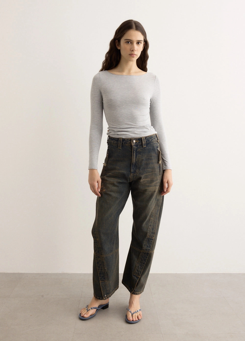 Unisex Twisted Zipper Pocket Jeans Minimalist Elegant Night Out Rainy Day