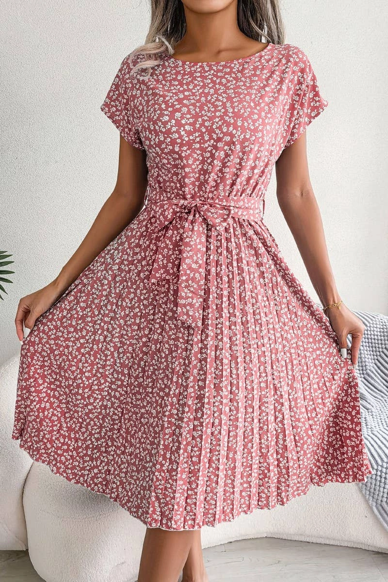 CASUAL SHORT SLEEVE FLORAL LARGE PLEATED DRESS_CWDSD2554 Cocktail Ready Calm Grace