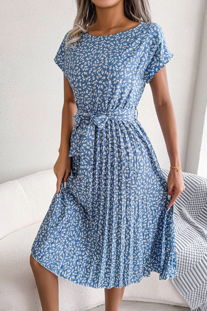 CASUAL SHORT SLEEVE FLORAL LARGE PLEATED DRESS_CWDSD2554 Light Comfort Body Confidence