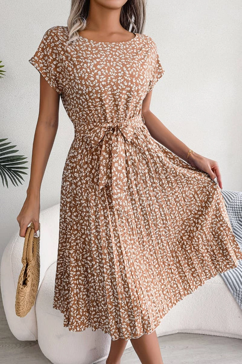 CASUAL SHORT SLEEVE FLORAL LARGE PLEATED DRESS_CWDSD2554 Party Safe