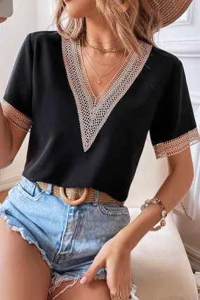 MoistureWickingTechnology Low Profile Stitching V NECK LACE POINT SHORT SLEEVE TOP