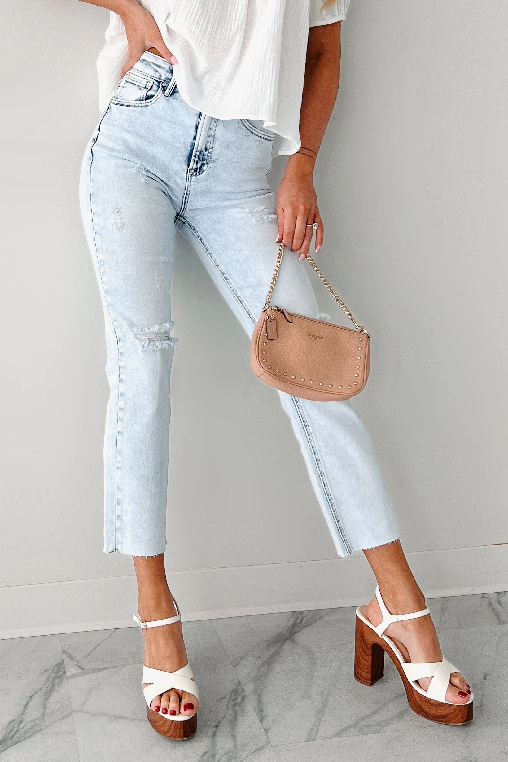 Low Impact Dye Sustainable Dye Methods Opal High Rise Distressed Slim Straight Risen Jeans (Acid Light)