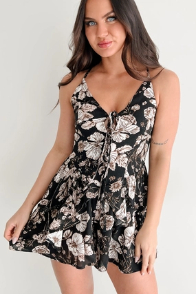 Everyday Student Boldly Elegant Sleeveless Floral Romper (Black)