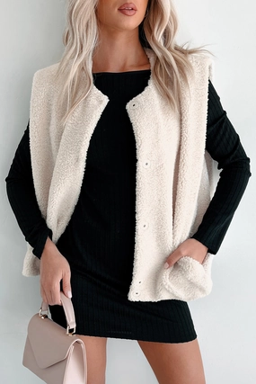 Wind Resistant Fabric Took A Chance Oversized Sherpa Vest (Cream)