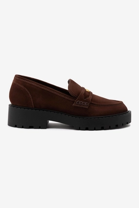 Bright Lane Suki Lugsole Loafer In Brown Suede