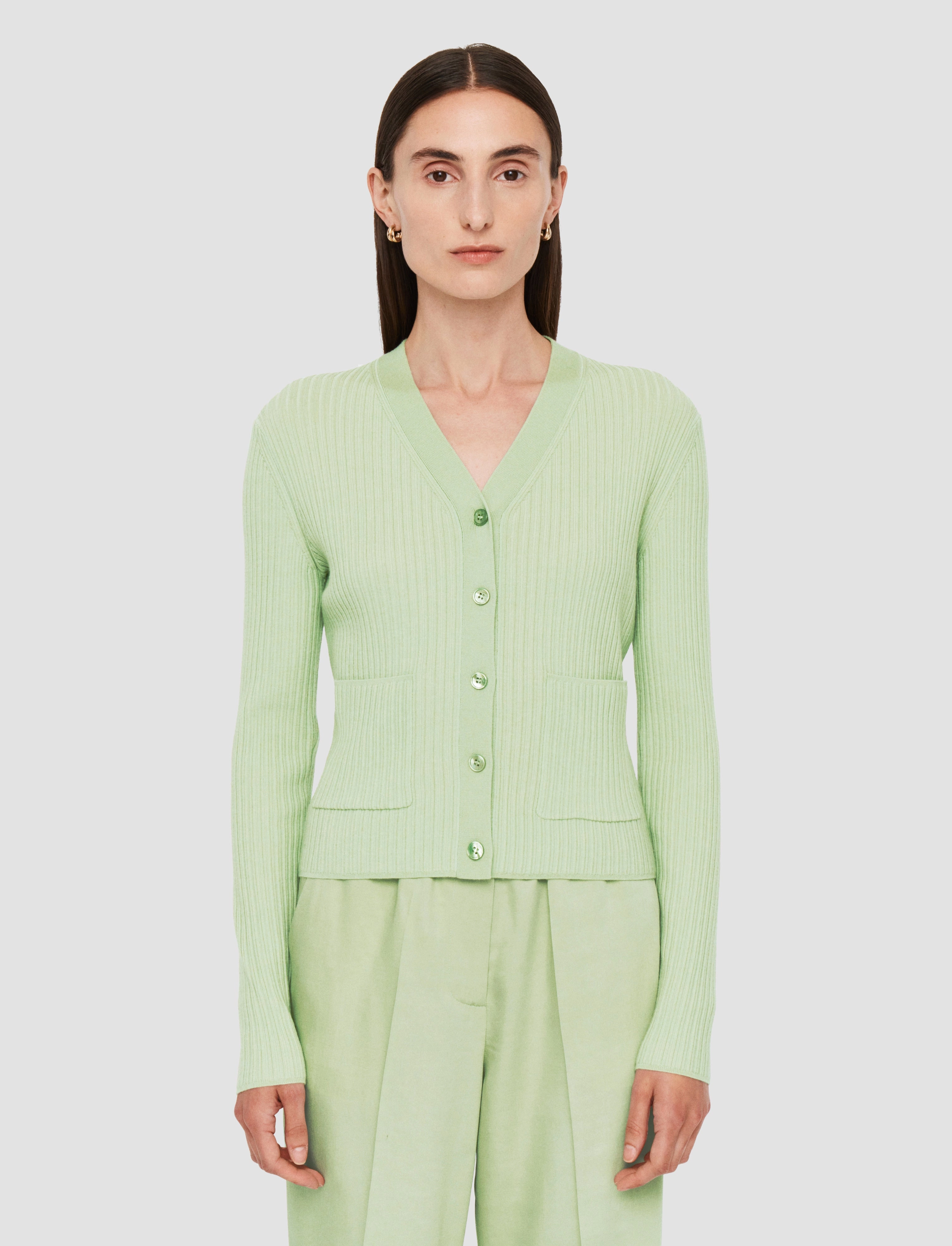 Fine Merino Rib Cardigan Tagless Label System