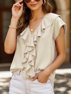 V-Neck Ruffled Loose Casual Shirt ??Effortless Chic for Everyday Wear Winter Fashion Non Restrictive Cut