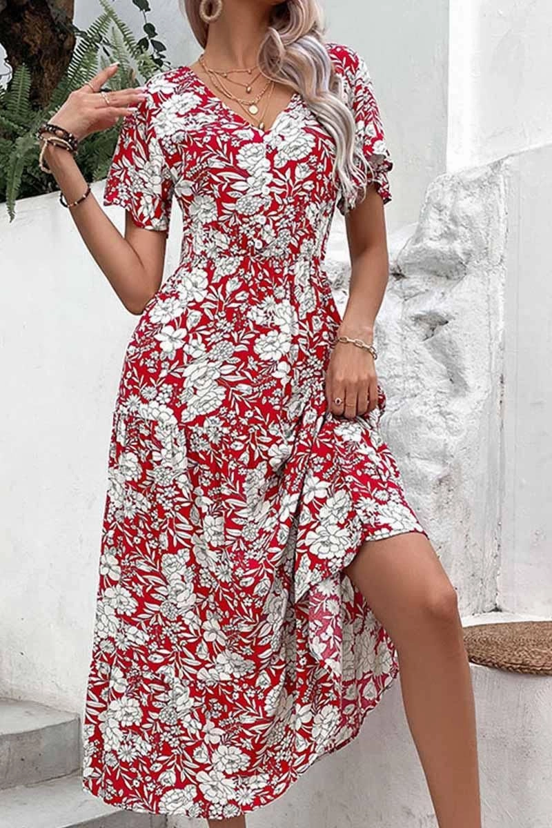Artistic Vibe Elegant Piece V NECK FLORAL PATTERN LONG DRESS