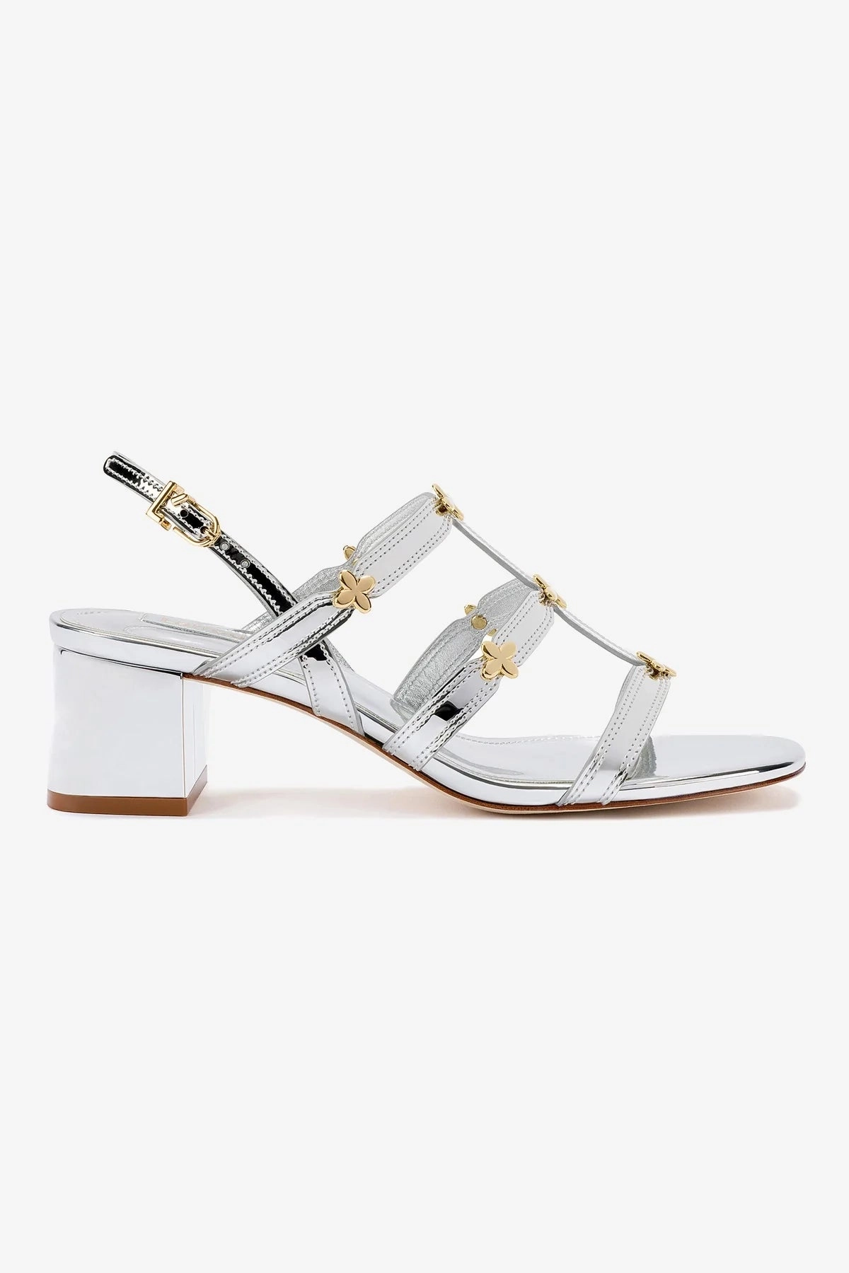 Harmony Block Sandal In Silver Specchio Cushioned Footbed Design