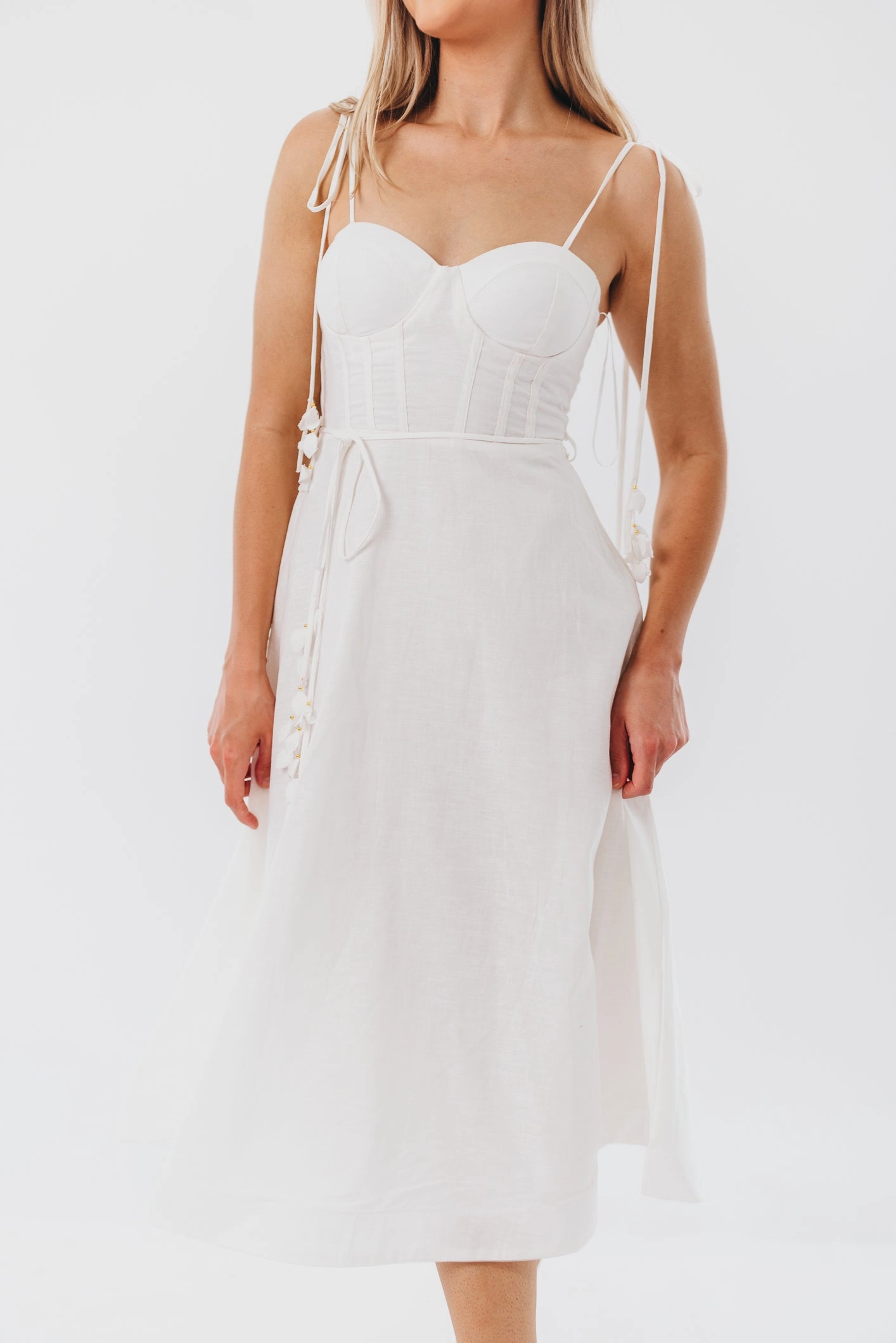 Breathable Layering Norma Jean Bustier-Style Midi Dress in White