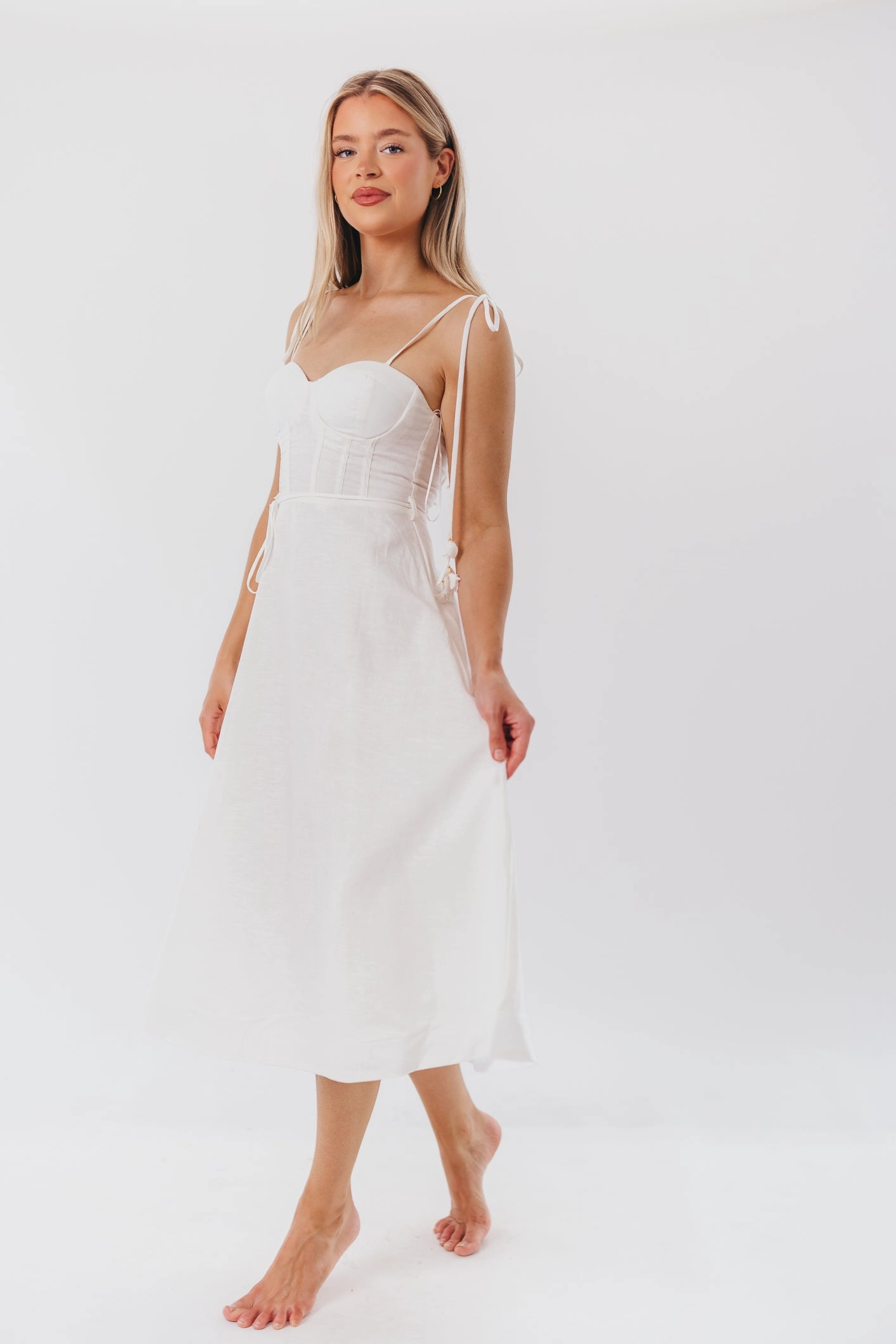 Norma Jean Bustier-Style Midi Dress in White SmoothEdgeFinish Outfit Boost