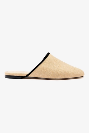 Venice Flat Mule In Beige Raffia and Black Trimming Non-Slip Footwear Modern Classic Design