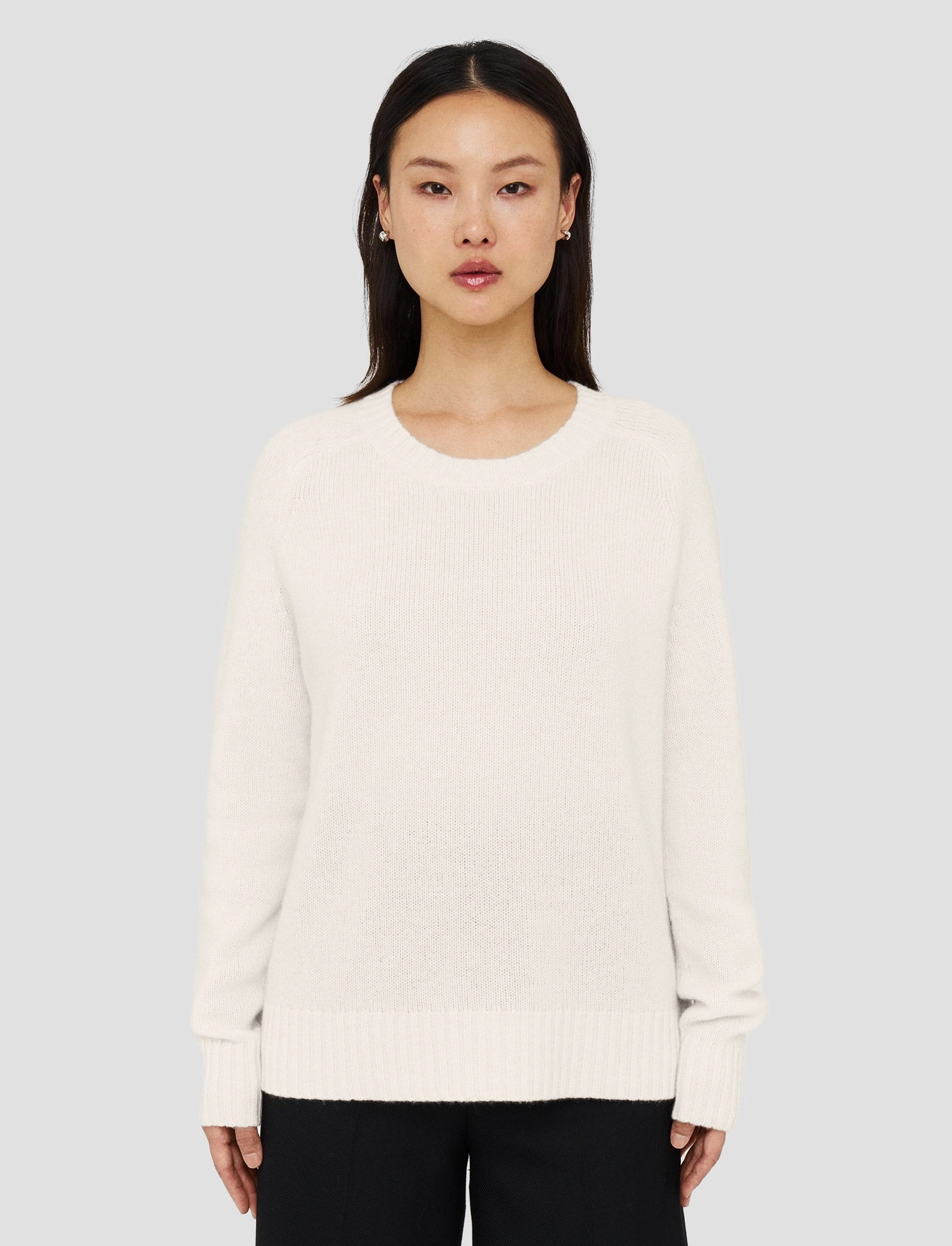 Open Cashmere Round Neck Jumper Soft Ribbed Texture