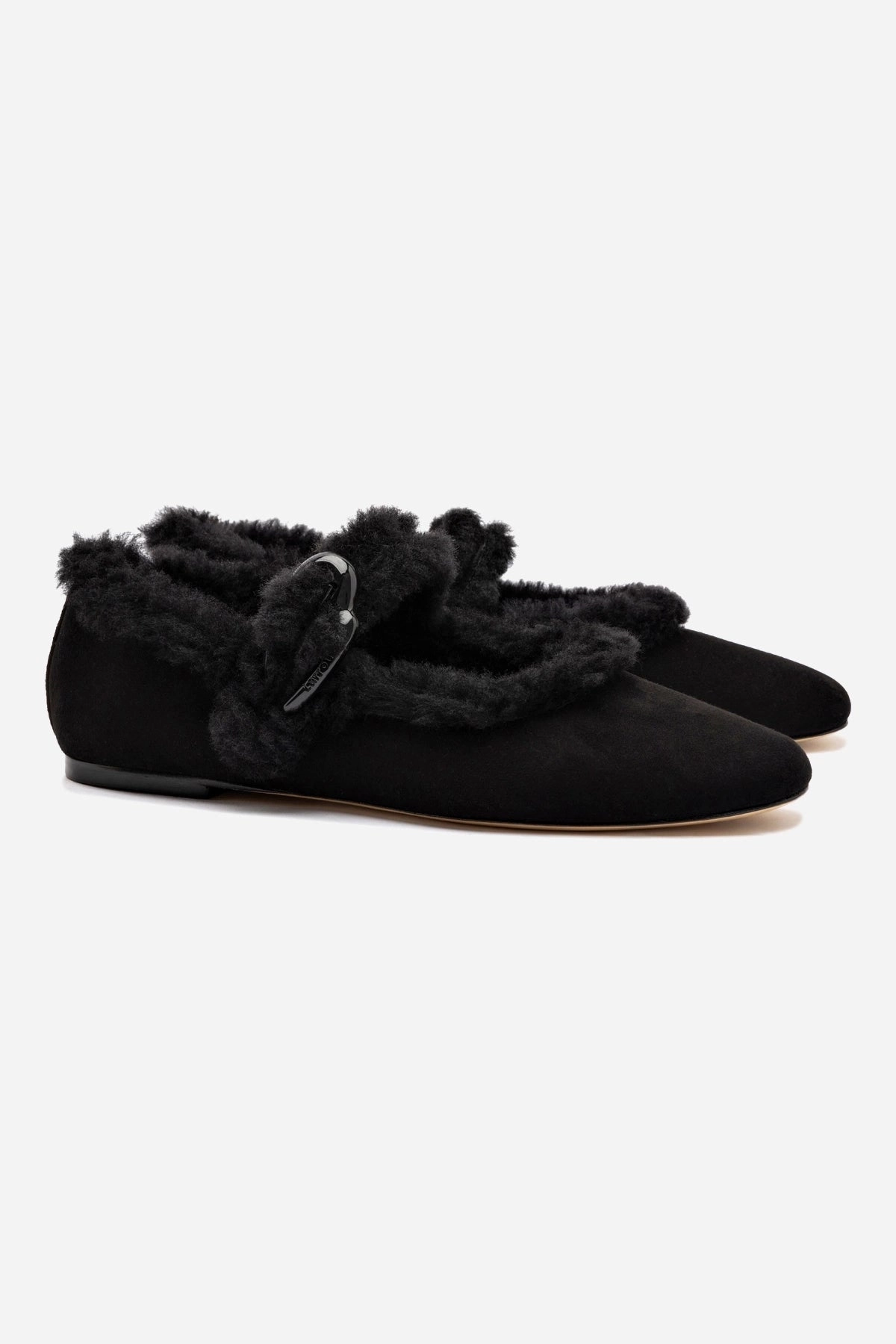 Verona Ballet Flat In Black Suede And Black Shearling Easy Wear Shoes