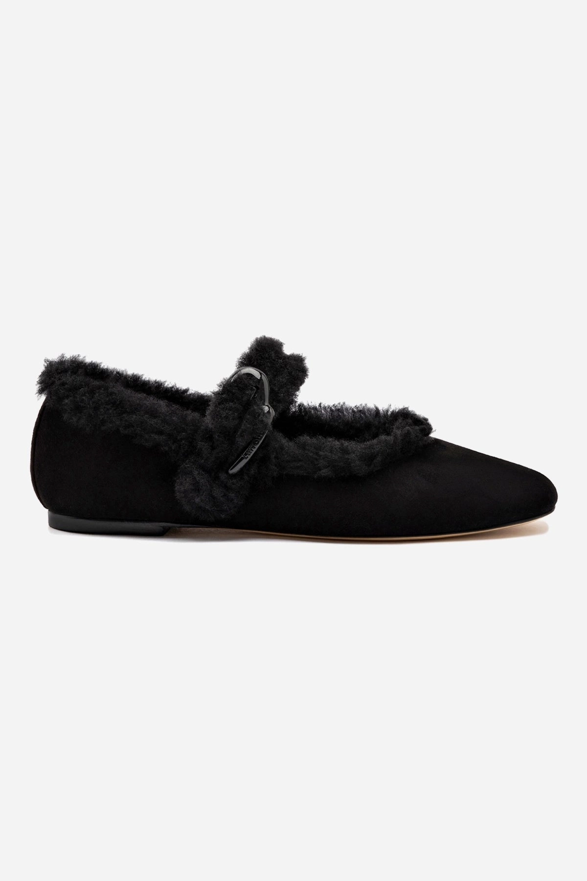Verona Ballet Flat In Black Suede And Black Shearling Urban Style Park Game