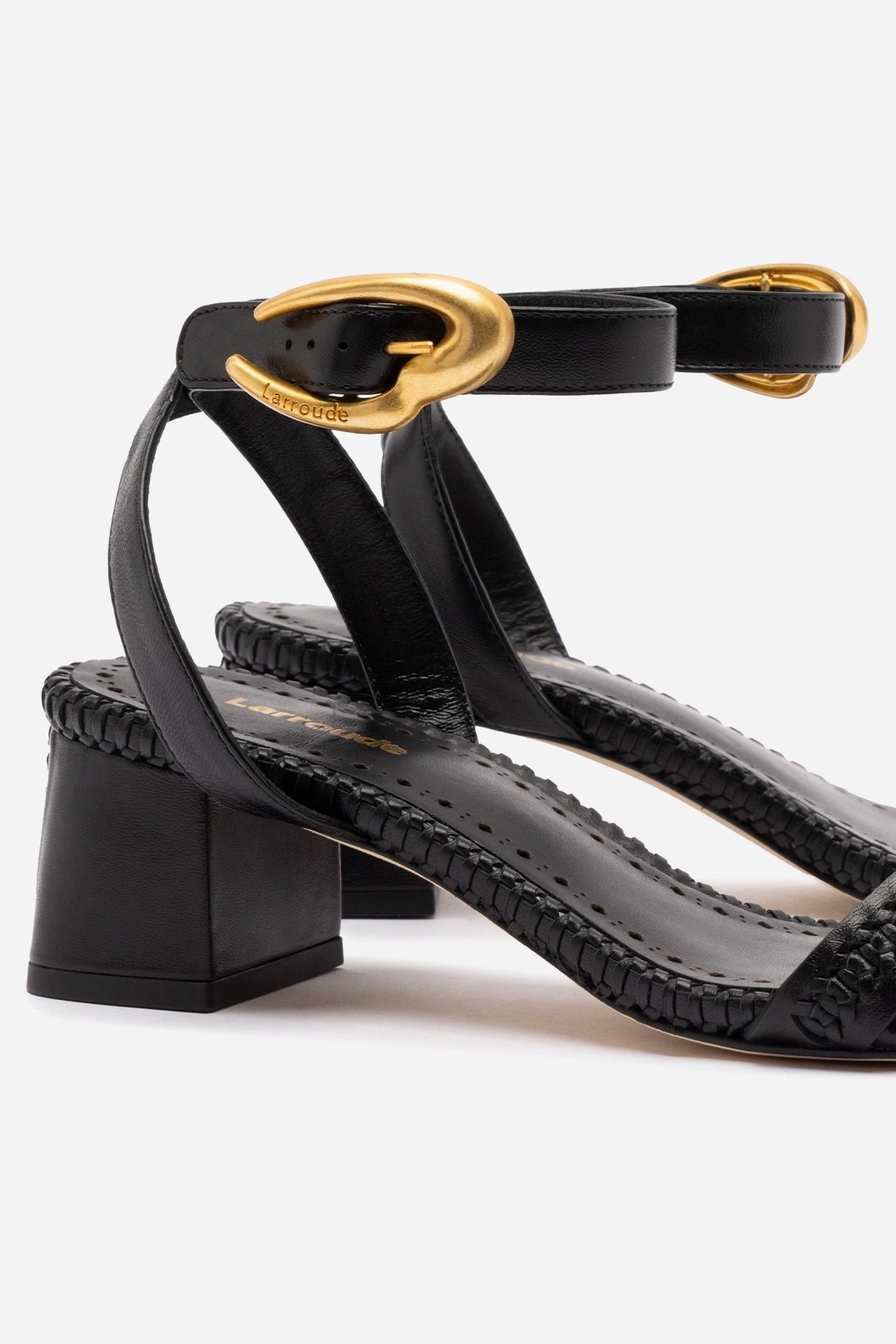 Verona Block Sandal In Black Leather Leopard Touch Beach Walk