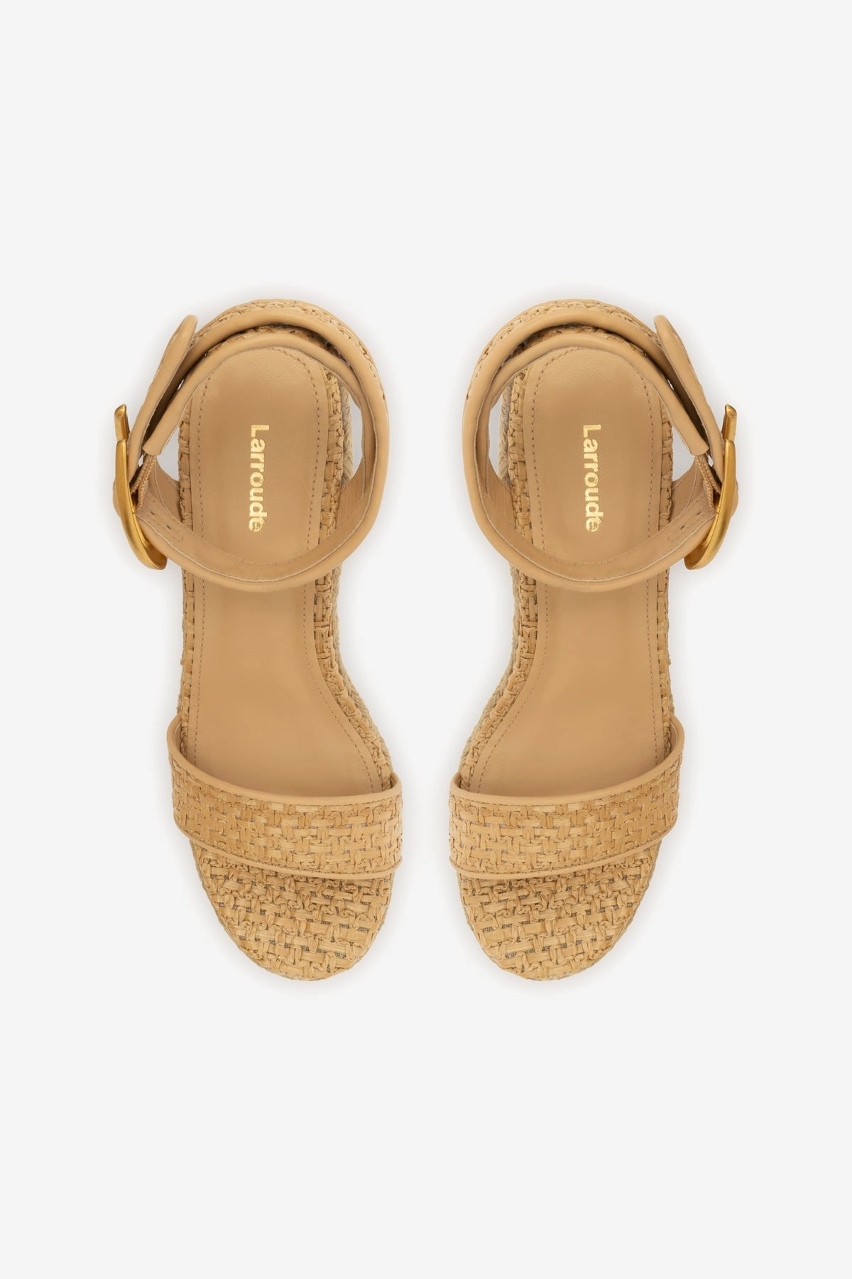 Verona Low Wedge In Beige Leather and Natural Raffia T Strap Supportive Design
