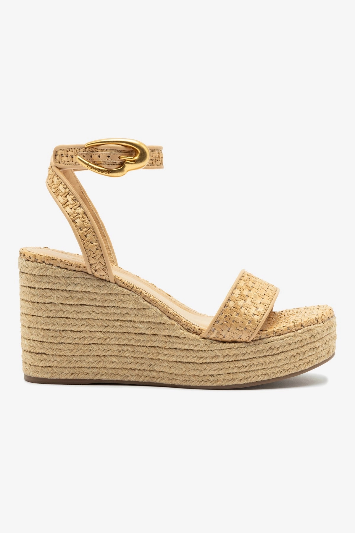 Verona Low Wedge In Beige Leather and Natural Raffia Closed Toe Design Stylish and Practical