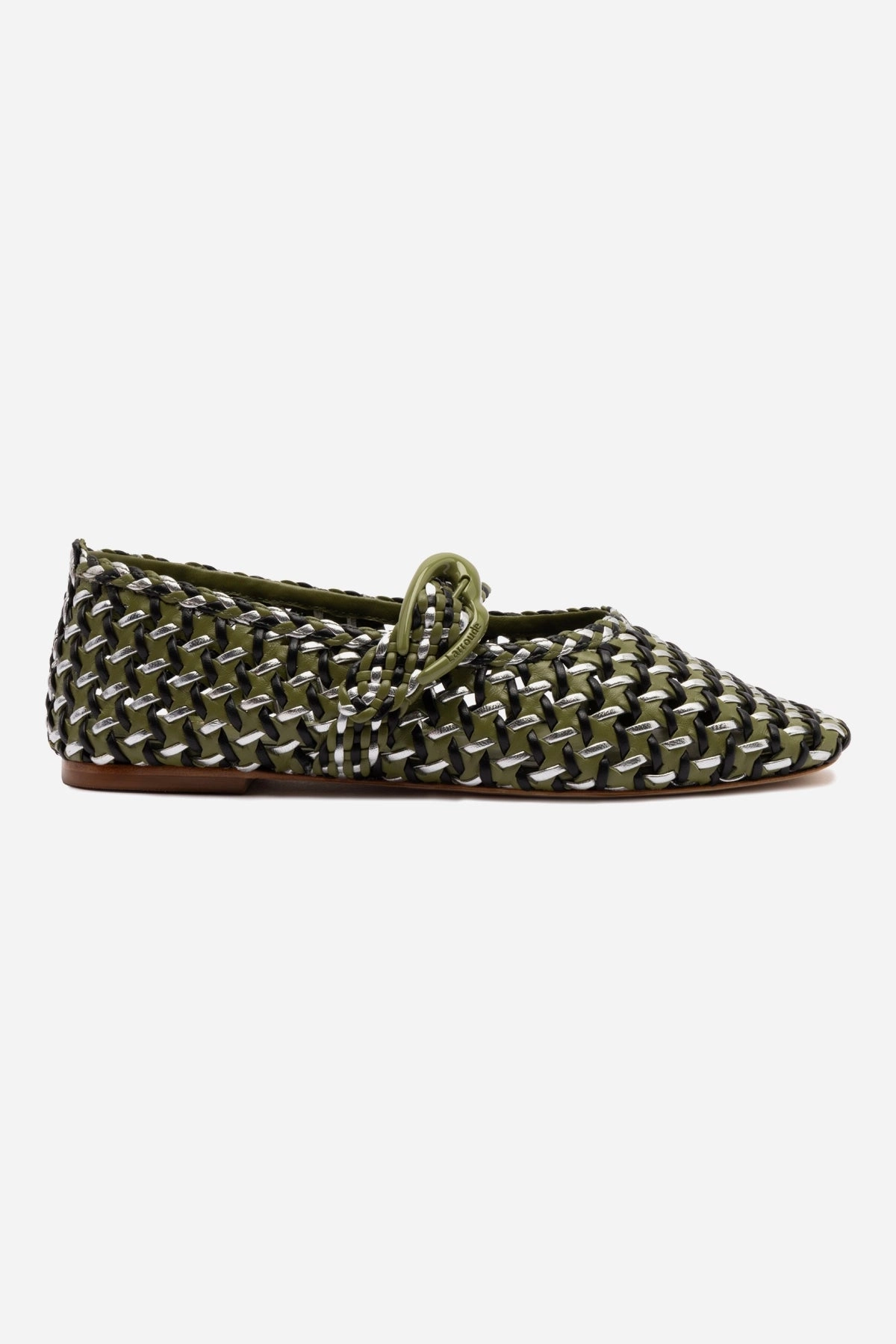 Verona Macrame Ballet Flat In Seaweed, Black and Silver Metallic Leather Pot Path All-purpose sole