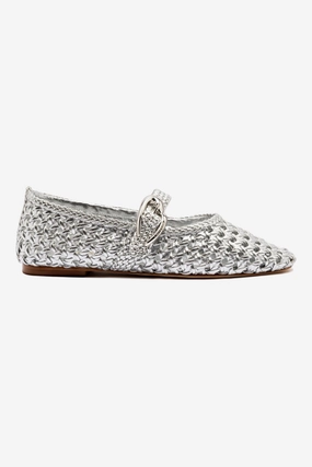 Verona Macrame Ballet Flat In SIlver Metallic Leather Easy Wear