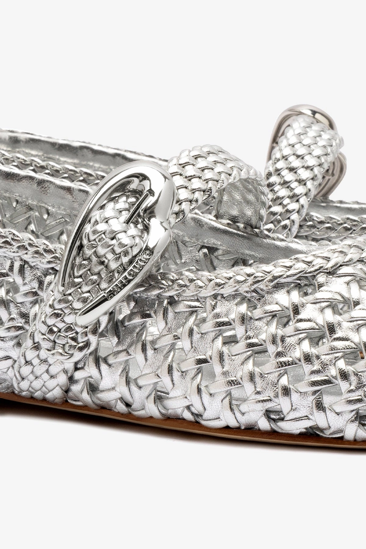 Verona Macrame Ballet Flat In SIlver Metallic Leather Stylish Footwear