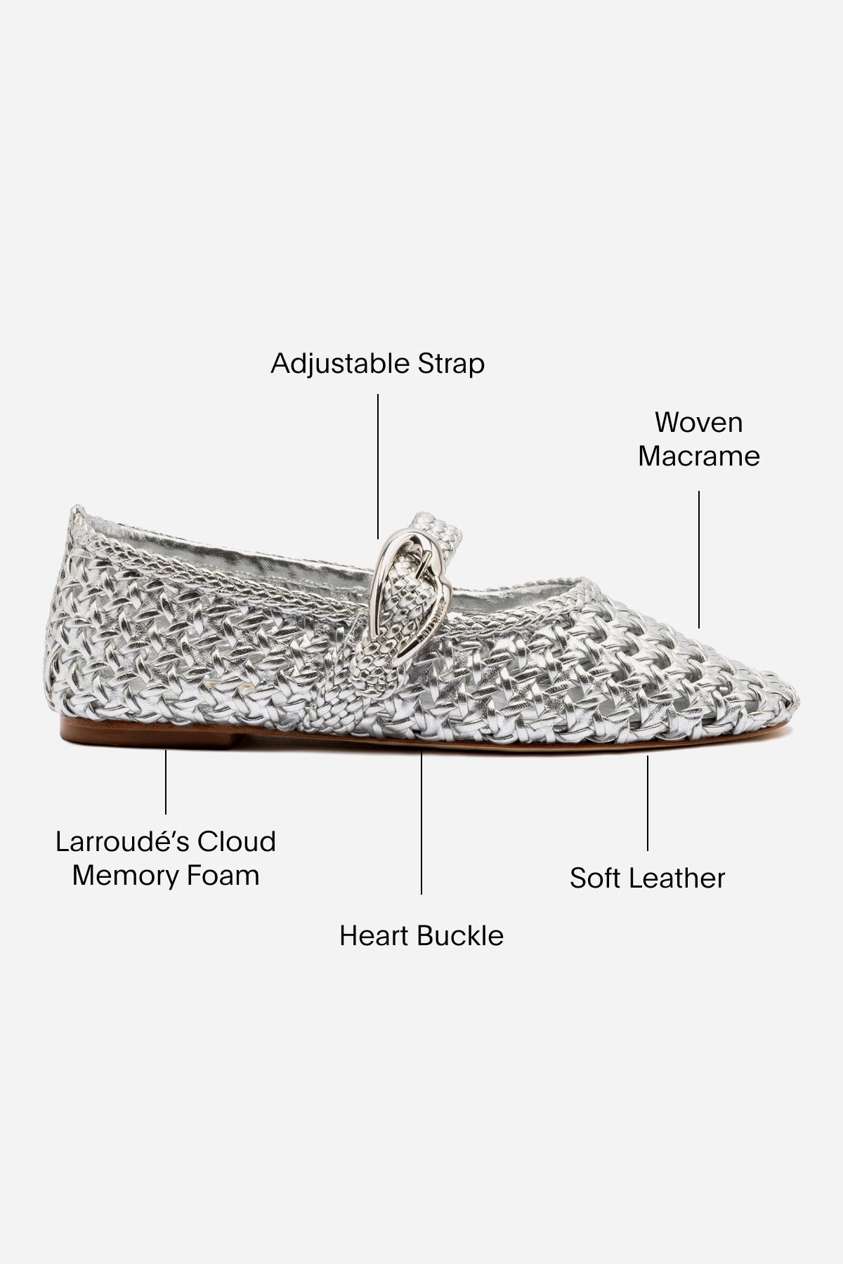 Slip-On Comfort Shoes Verona Macrame Ballet Flat In SIlver Metallic Leather