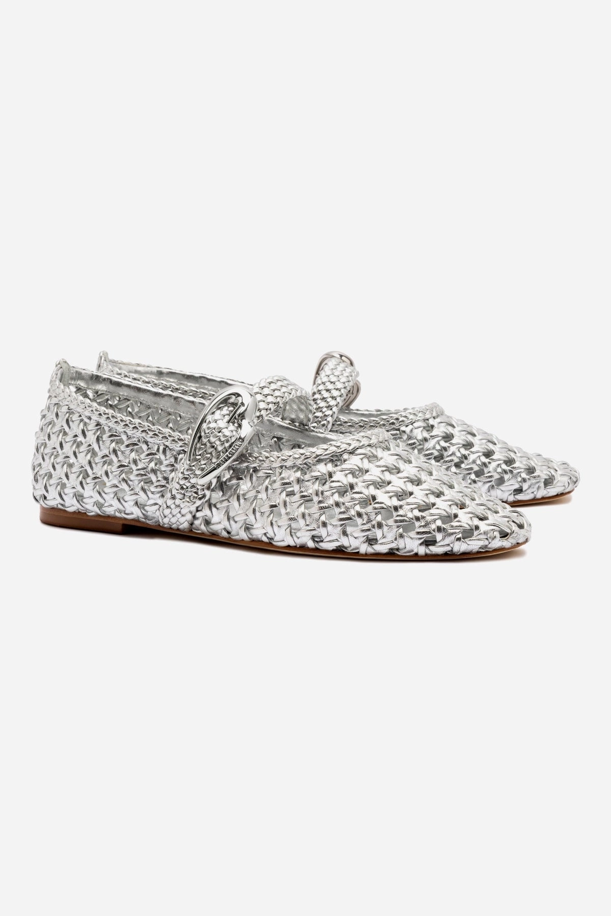 Marine Cool Hill Path Verona Macrame Ballet Flat In SIlver Metallic Leather