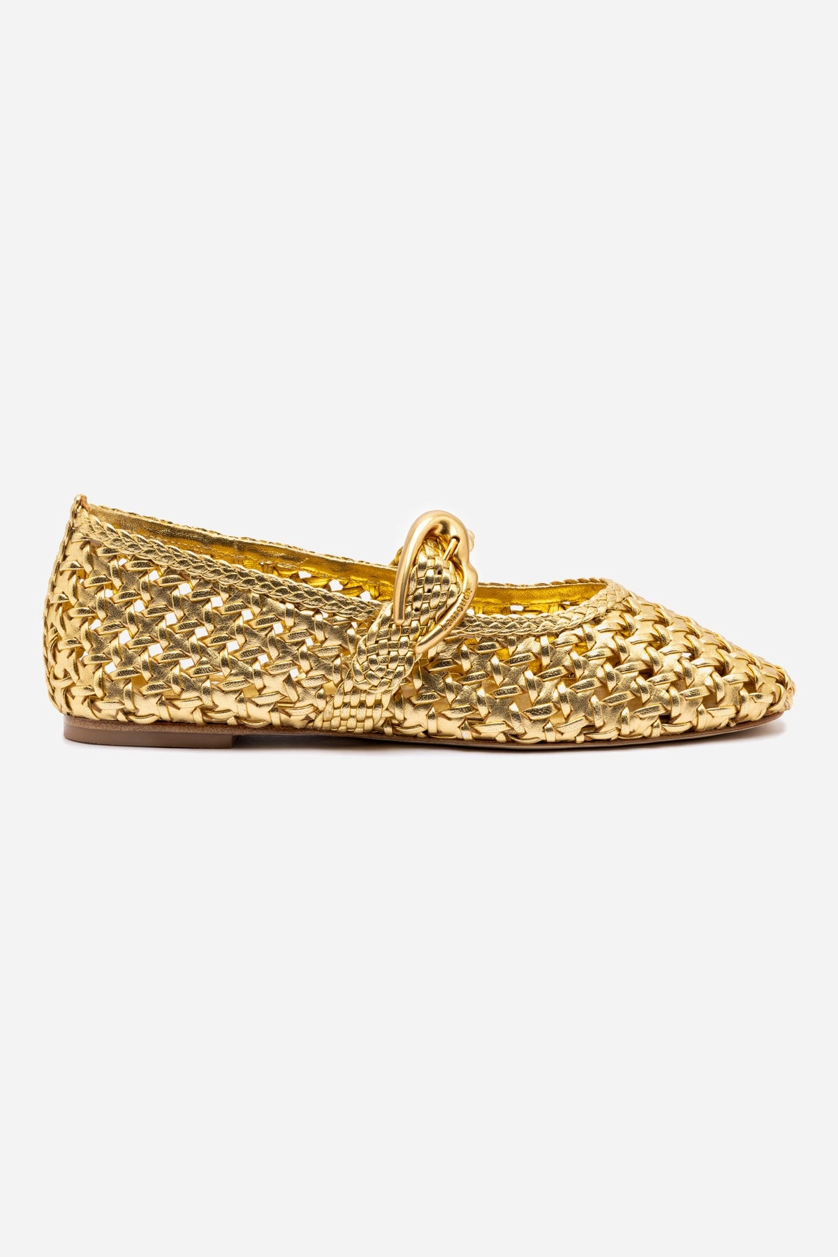 Verona New Macrame In Gold Metallic Leather Foot-Friendly Flats Fire Glow