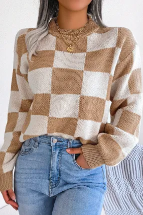 FunctionalPockets WOMEN PATCHWORK PATTERN LOOSE FIT KNITTED SWEATER