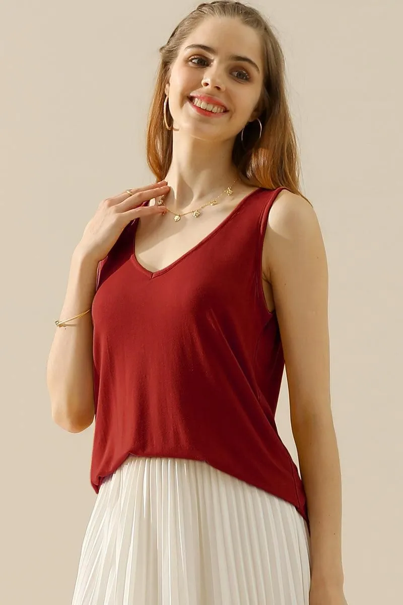 V NECK WIDE SLEEVELESS SOLID TEE SHIRTS TOPS Smooth Neckline cycling outfit