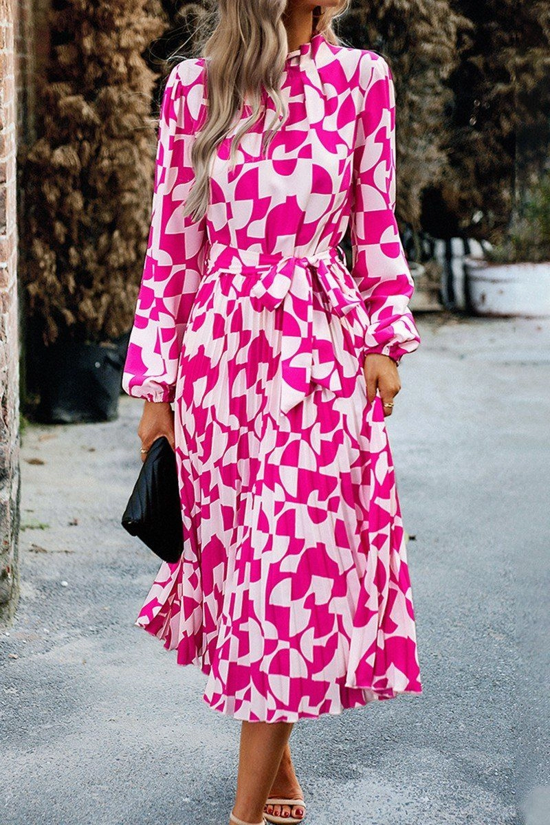 WOMEN RUFFLED HIGH NECK BELTED LONG DRESS Cut-Out-Detail